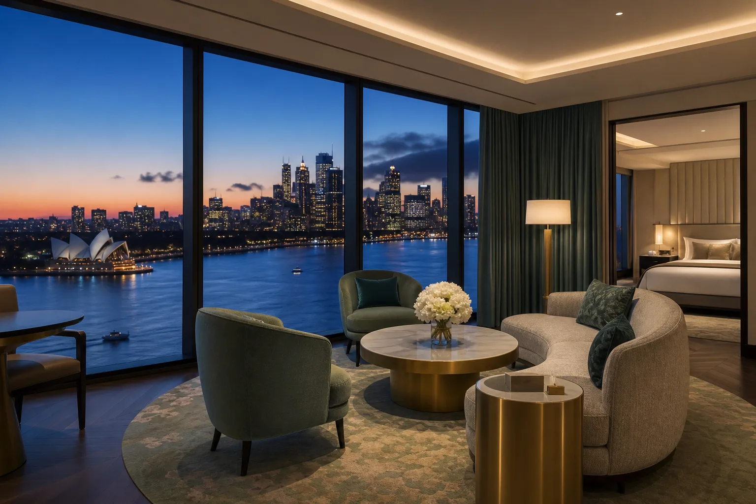 Signature suite with floor-to-ceiling skyline views